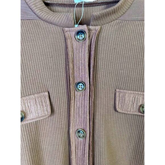 Newchoice Womens Shacket Waffle Fabric Stretch Brown Button Front Size Large - Picture 5 of 10
